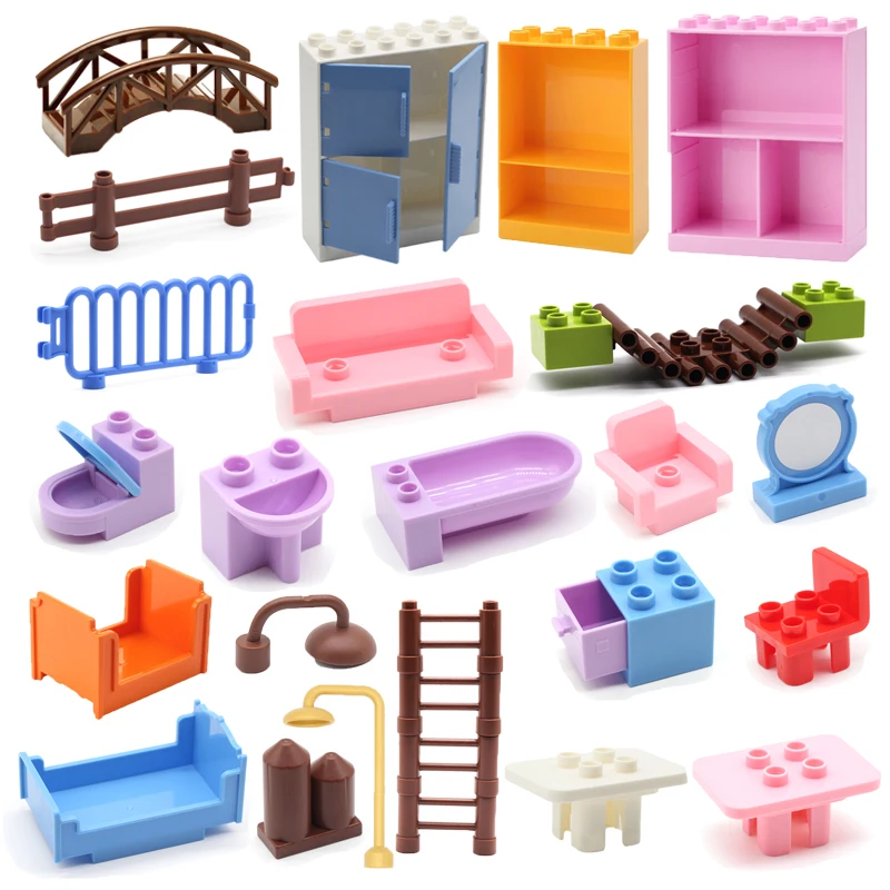 Большие строительные блоки серия деталей стол кровать диван стул забор лестница