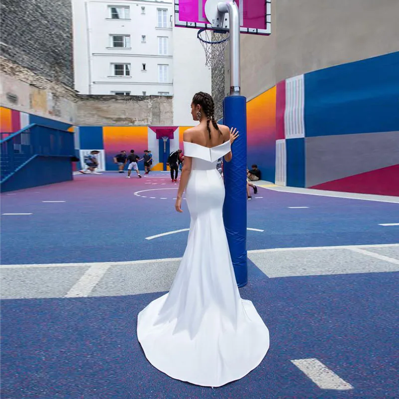 MoonlightShadow Simple Style Wedding Dresses Mermaid Boat Neck Short Sleeves Zipper Two Pieces Bridal Gown Свадебное платье