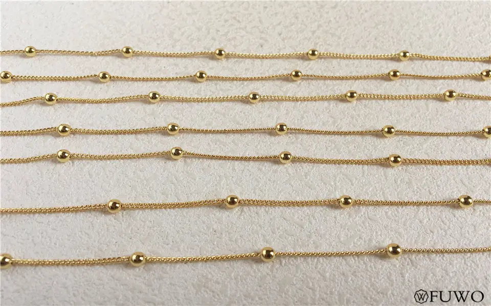 FUWO Высококачественная латунная большая цепочка из бисера с 24k золотым окунутым анти-матовое ожерелье для изготовления ювелирных изделий 1,3-3,5 мм 10 м/лот NC009