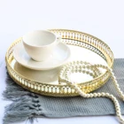 Золотистая металлическая круглая свеча, зеркальная основа, стеклянный поднос для сервировки, настольный парфюм ювелирных изделий, декоративный поднос для макияжа, Органайзер