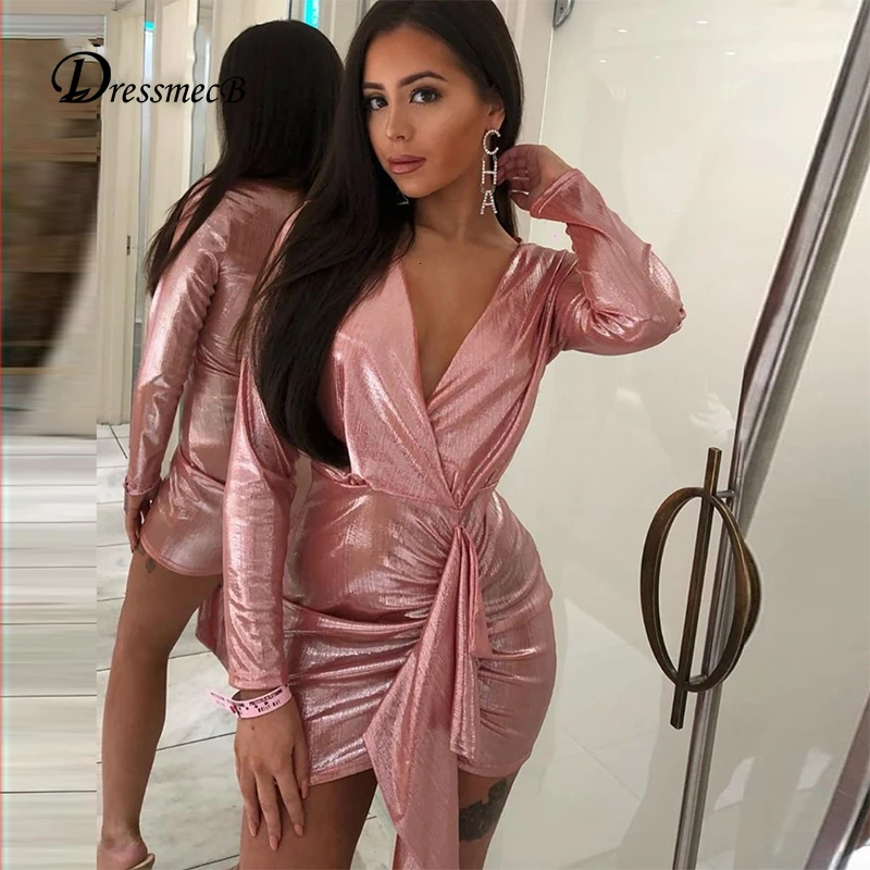 Dressmecb осеннее атласное сексуальное платье женское блестящее облегающее