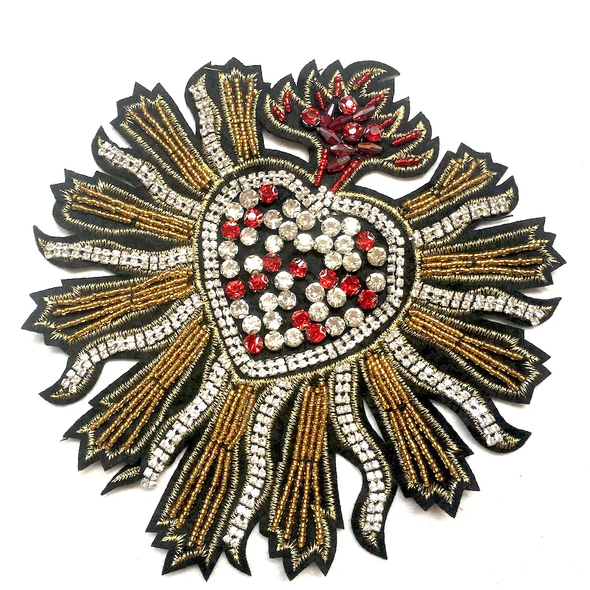 1 шт в форме большого сердца нашивки со стразами и бисером ручной работы одежда