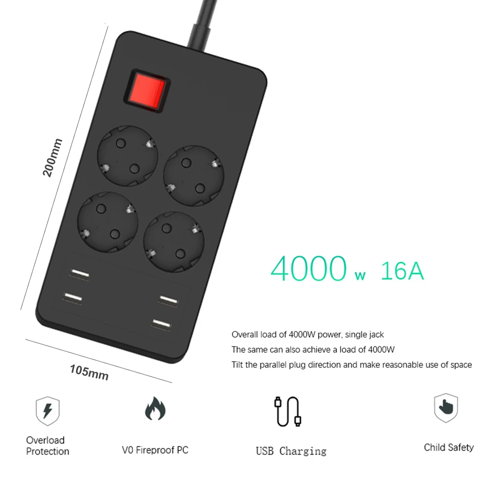 Несколько Мощность полосы Стабилизатор напряжения 8 розетки ЕС розетка с USB