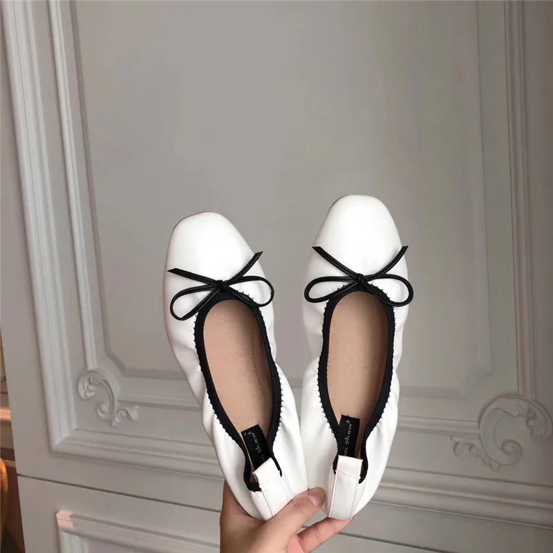Bow-knot Flats Ballerina Ballet Shoes Comfy Slip on Anti-skid Pregnant Shoes Women Korean Square Toe Moccasins Hot