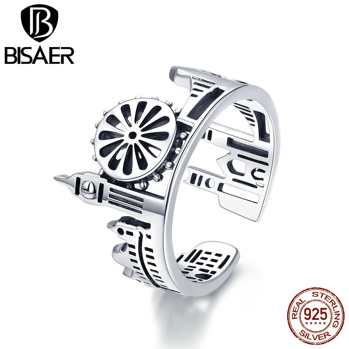 BISAER 925 пробы Серебряный кантри эскиз Биг Бен Лондонский мост кольца памятные подарки для британского Лондона открытие GXR474
