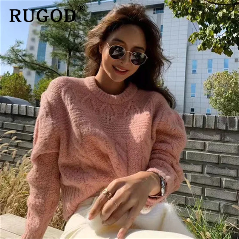 RUGOD ins Fashion knitted sweater women Vintage puff sleeve round neck pullovers female 2019 winter auturm warm knitwear | Женская