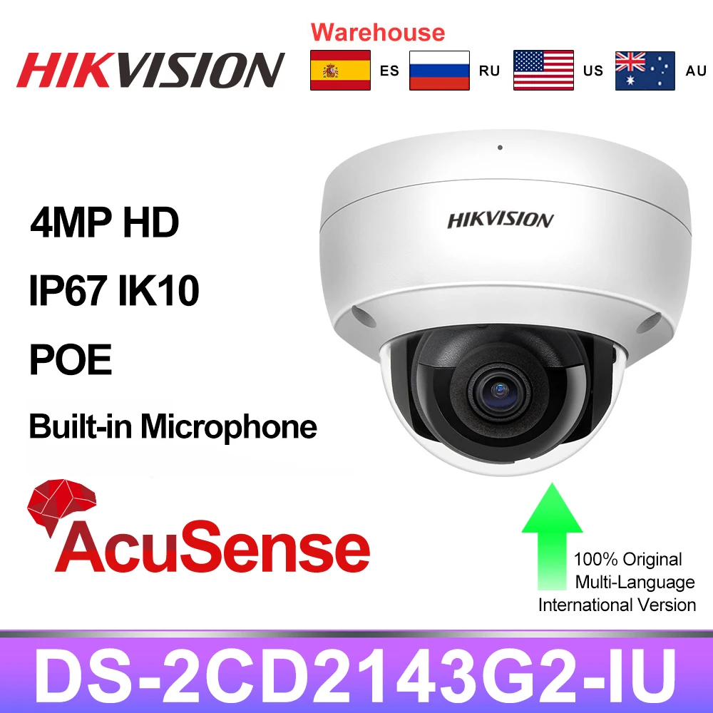 

Hikvision IP Camera 4MP DS-2CD2143G2-IU H.265 POE Vandal Fixed Dome Camera SD Face Detection Built-in Mic webcam AcuSense IPC