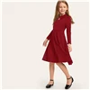 SHEIN Kiddie/красное однотонное расклешенное платье с оборками, трапециевидной формы, с поясом, летнее праздничное платье, рукав-волан, с пуговицами на спине, платья-миди для девочек