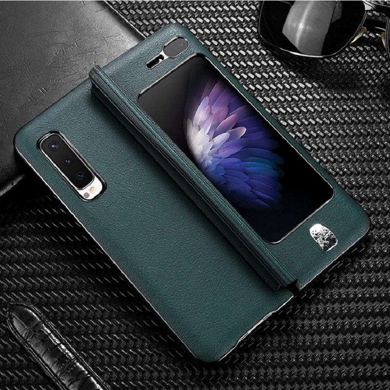

Luxury Ultra Thin Case for Samsung Galaxy Fold Vintage PU Leather Full Protective Plating Hard Cover for Samsung Fold Case Coque