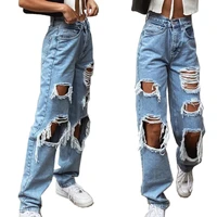 womens fashion sexy jeans casual pants big holes long trousers women jeans ripped frayed loose denim pants women clothing