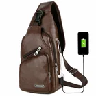 Винтажная нагрудная сумка для мужчин, модная сумочка кросс-боди из полиуретана на ремне с USB-портом для зарядки, для велоспорта, кемпинга, повседневная одежда