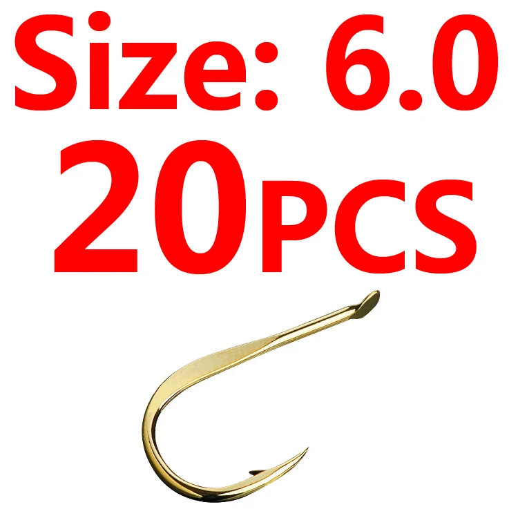 20pcs Size 6 Bimoo 20 шт. золотой цвет сильный Карп Рыболовный крючок колючий японский рыболовный крючок Размер 0,5~ Размер 10 - Цвет: 20pcs Size 6