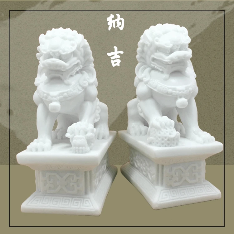 

1PAIR CHINESE STONE LION STATUE FOR HOME WHITE JADE STONE HAND CARVED 11CM*6.5CM*15CM FREE SHIPPING