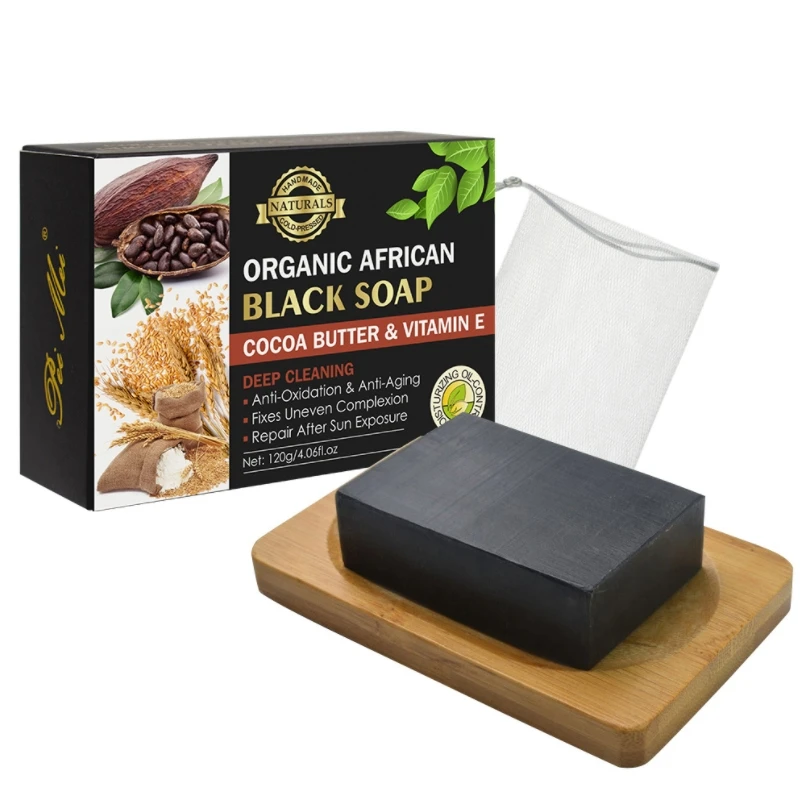 

120g Cocoa Bean Vitamin E Handmade Soap African Black Soap Organic Whitening Soap Remove Acne Deep Cleansing Soap Skin Care