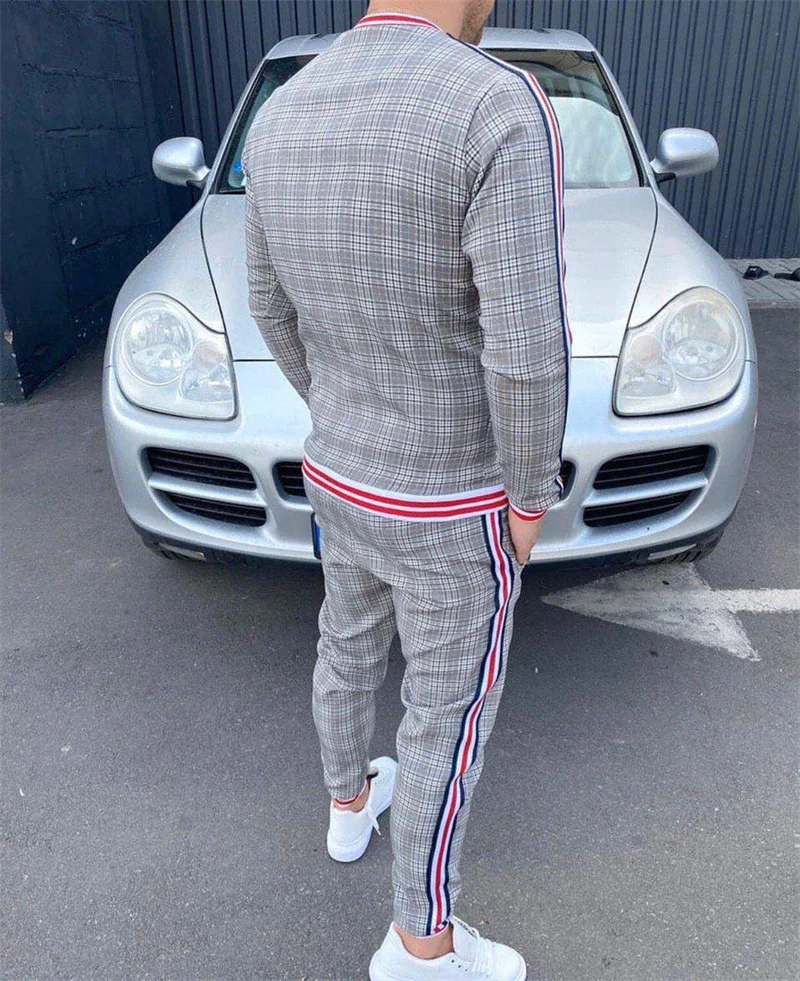 Костюм спортивный мужской в полоску кофта и штаны клетчатый с цветочным принтом
