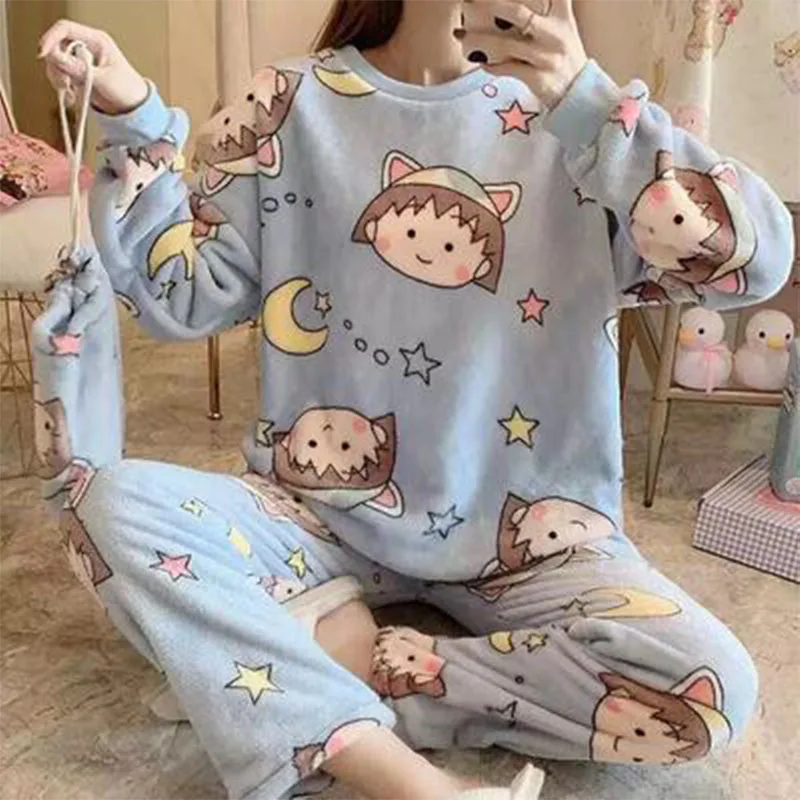 

10 Colors Pajama Sets Women 2022 Autumn Winter Home Clothes Flannel Warm Female Full Trousers Two Piece Pajamas Za 2021