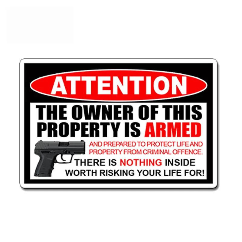 

1 Pcs Car Styling Owner Armed Sticker Amendment Gun Alarm Warning Window Glass Door Decal Car Sticker Waterproof 13cm X 8.9cm