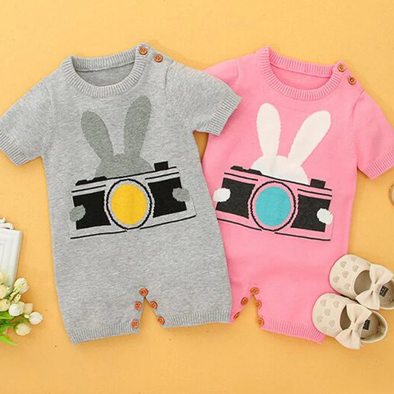 

Baby Girl Knitting Rompers Cute Jumpsuit Overalls Newborn Baby Girls Boys Clothes Baby Girl Boys Short sleeve Romper
