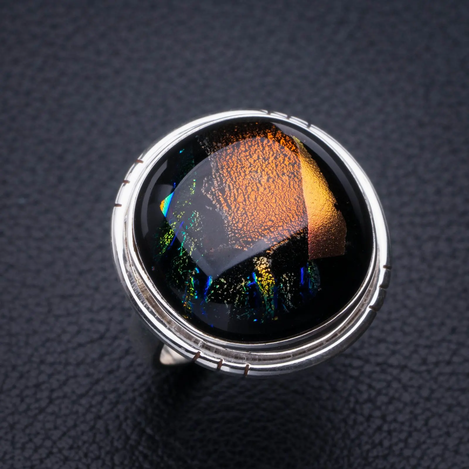 

StarGems Natural Rainbow Dichroic Glass Handmade 925 Sterling Silver Ring 5.5 E2361