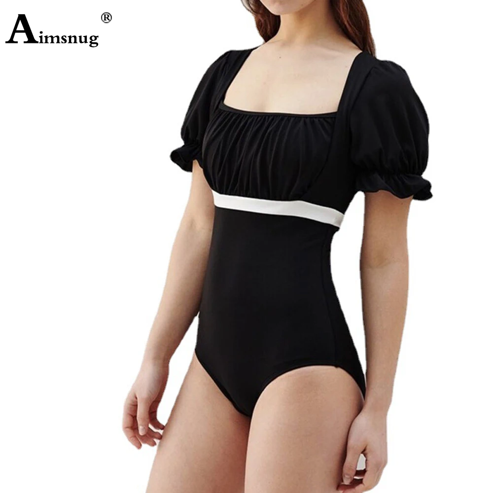 Женский слитный купальник с высоким вырезом и рукавом-лепестком | Спорт