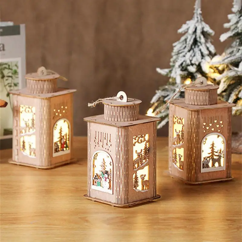

Wooden Christmas LED Lights Lantern Navidad Natal Gift Xmas Hanging Pandent Ornaments Merry Christmas Decorations for Home Decor