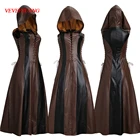 VEVEFUANG женское модное сексуальное тонкое кожаное длинное платье со шнуровкой средневековый рейнджер пальто для взрослых косплей женский костюм Хэллоуин