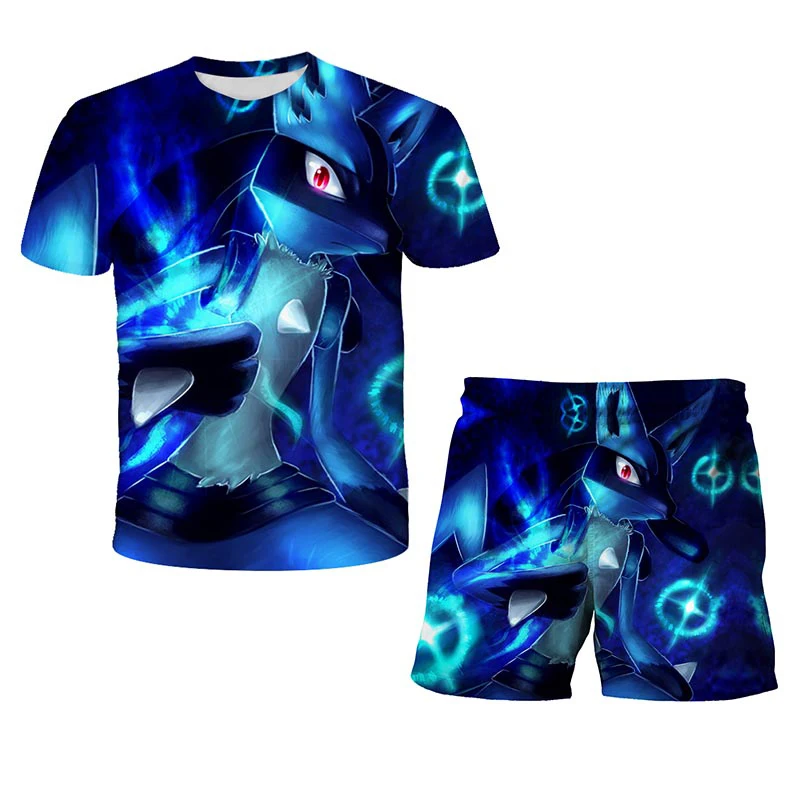 

2021 3D Anime Game Pikachu Cartoon Print Children's T-shirt Boy Sportswear Girl Boy Sportswear Clothing Tops Pants Clothing Set