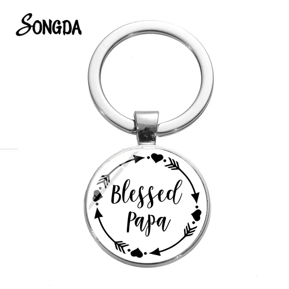 Blessed Papa и I Love брелоки с принтом стрелы любви Mama Творческий Стекло круглый