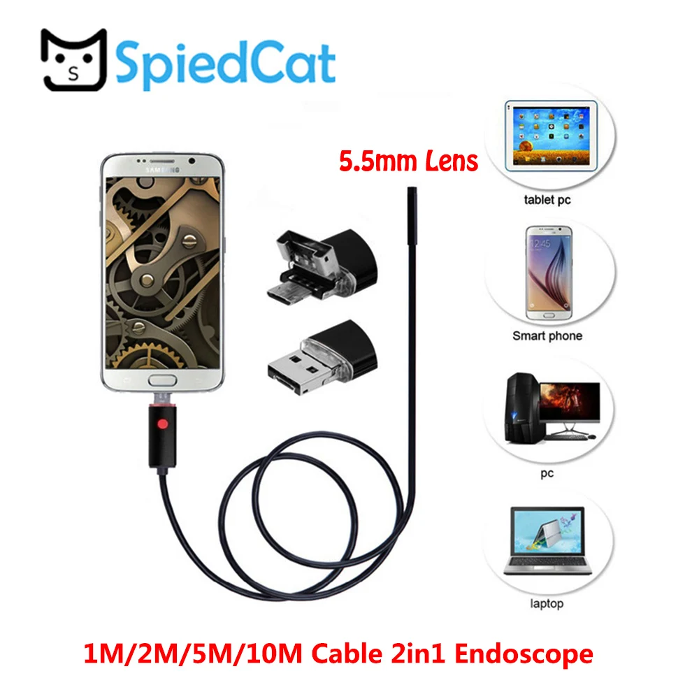 2в1 микро/USB Водонепроницаемый эндоскоп 5 мм объектив Бороскоп змея инспекционная