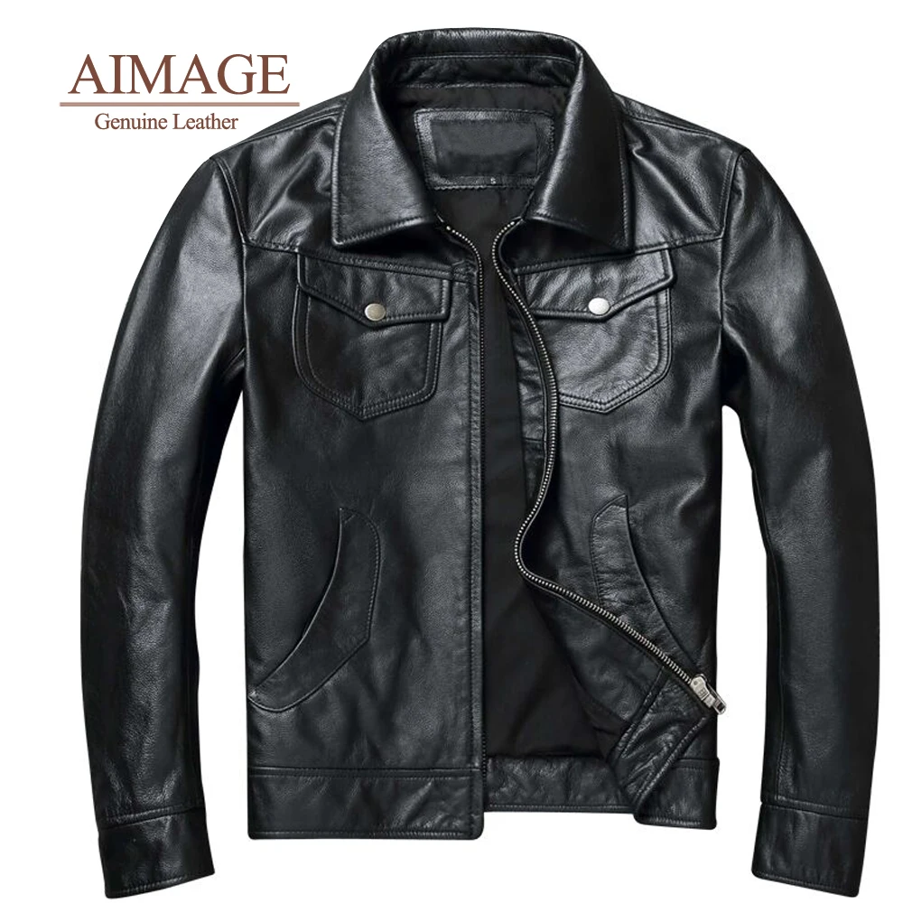 

Black Motorcycle Style Genuine Leather Jacket Men Plus Size 6XL Cowhide Autumn Slim Fit Natural Biker's Coat PY063