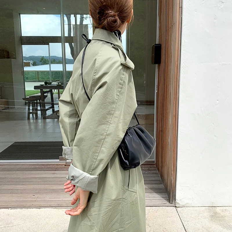 Женский Длинный тренчкот с длинным рукавом Корейская верхняя одежда свободная