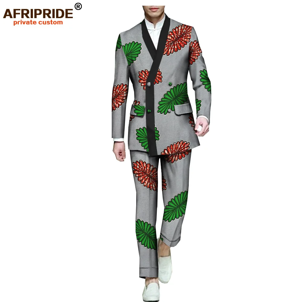 Африканский принт официальный костюм для мужчин AFRIPRIDE полный рукав однобортный пиджак+ брюки длиной до щиколотки костюм тонкий стиль A731607 - Цвет: 508-12