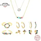 Набор украшений CANNER из серебра 925 пробы с разноцветными цирконами, кольцо, серьги-гвоздики для женщин, цепочка, очаровательные серьги для пирсинга
