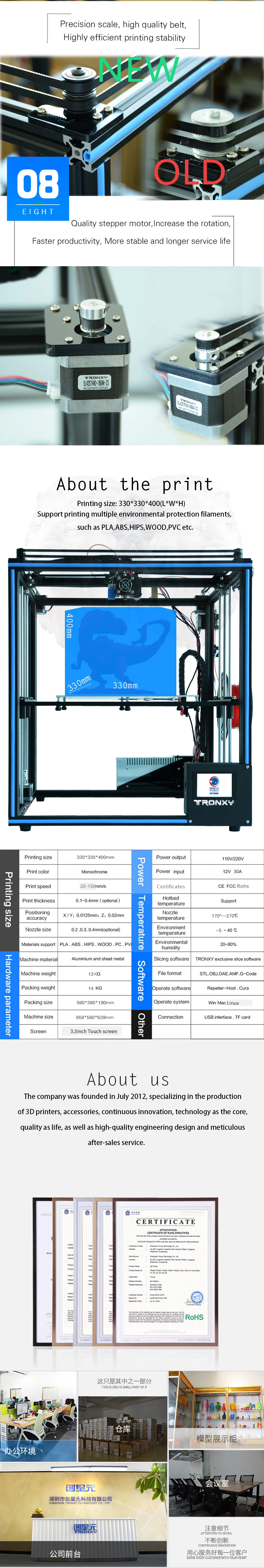 Tronxy Модернизированный X5SA 24 в блок питания 3d принтер полностью металлический CoreXY DIY наборы 24 в тепловой стол 330*330 мм авто уровень 3d печать