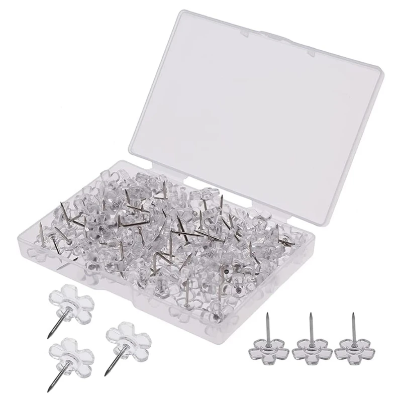 

MOLB 100pcs Clear Flower Pushpins Thumb Tacks Set for Home Ofice School Cork Board