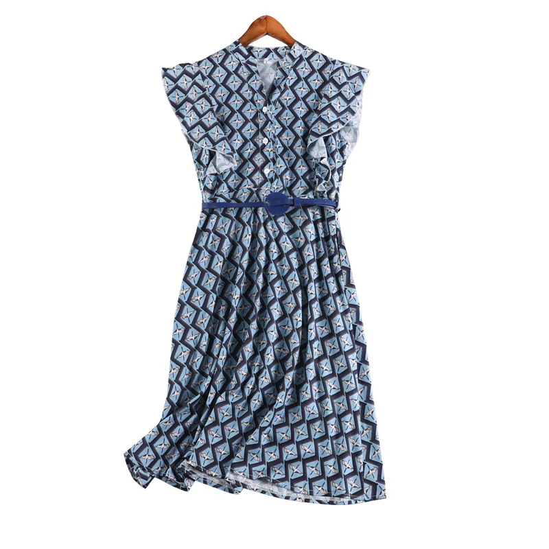 

4XL 5XL summer printed dress 2020 women plus size dresses ruffles sleeve elegant chiffon dress JC40
