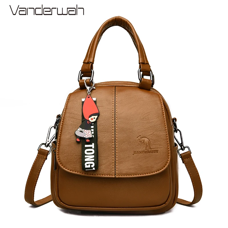 Винтажный женский рюкзак из мягкой кожи школьный ранец многофункциональная