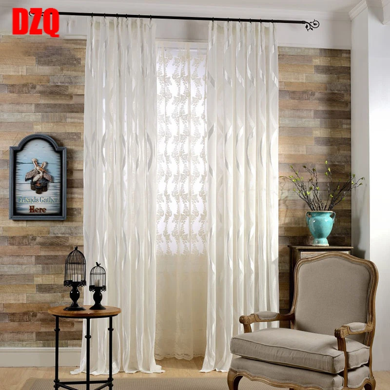 

White Shiny Tulle Curtains for Living Room Wavy Stripes Sheer Curtains Modern Solid Decoration Balcony Voile Window Treatments