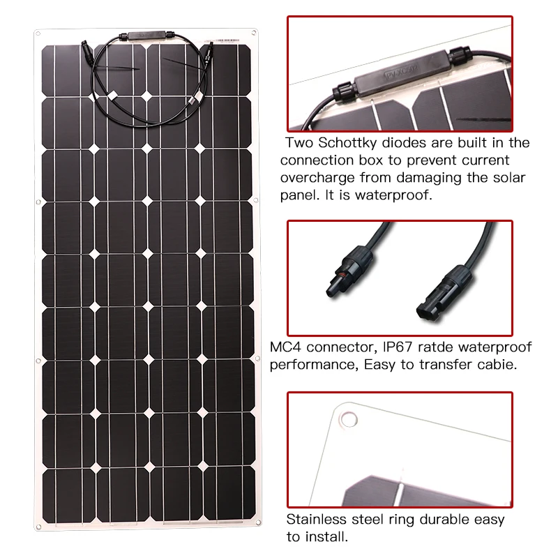 1pcs 100W 18V Солнечная панель 100 Вт Полу Гибкая солнечная панель моно ячейка для RV лодки яхты автомобиля Караван зарядное устройство - Цвет: 1pcs 100W 18V