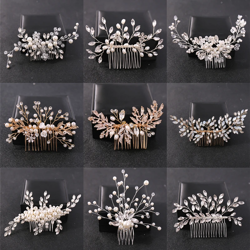 

Silver Color Flower Pearl Crystal Wedding Hair Comb Hair Accessories for Bride Women Headpiece Hair Ornaments Jewelry Tiara Gift