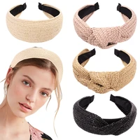 new fashion women summer hair hoop casual straw weaving girl cute tie wide solid hairbands hair accessories headwear