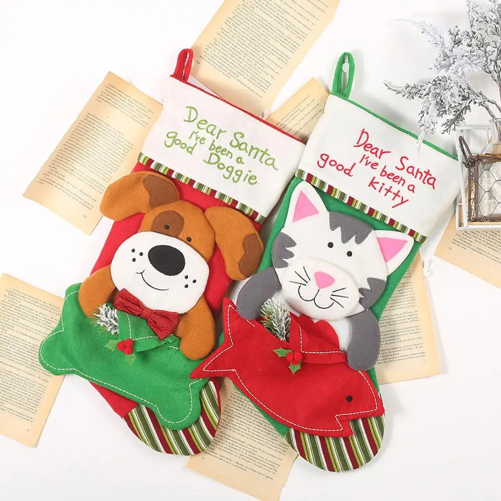 Рождественские носки украшения для дома милая мультяшная собака кошка животные