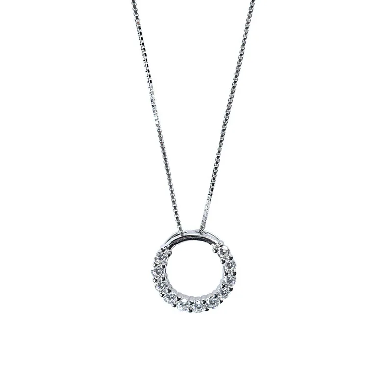 

New Style Round Silver Plated Shiny CZ Crystal Pendant Fashion Net Red Simple Women's Clavicle Chain Charm Women Lover Day Gift