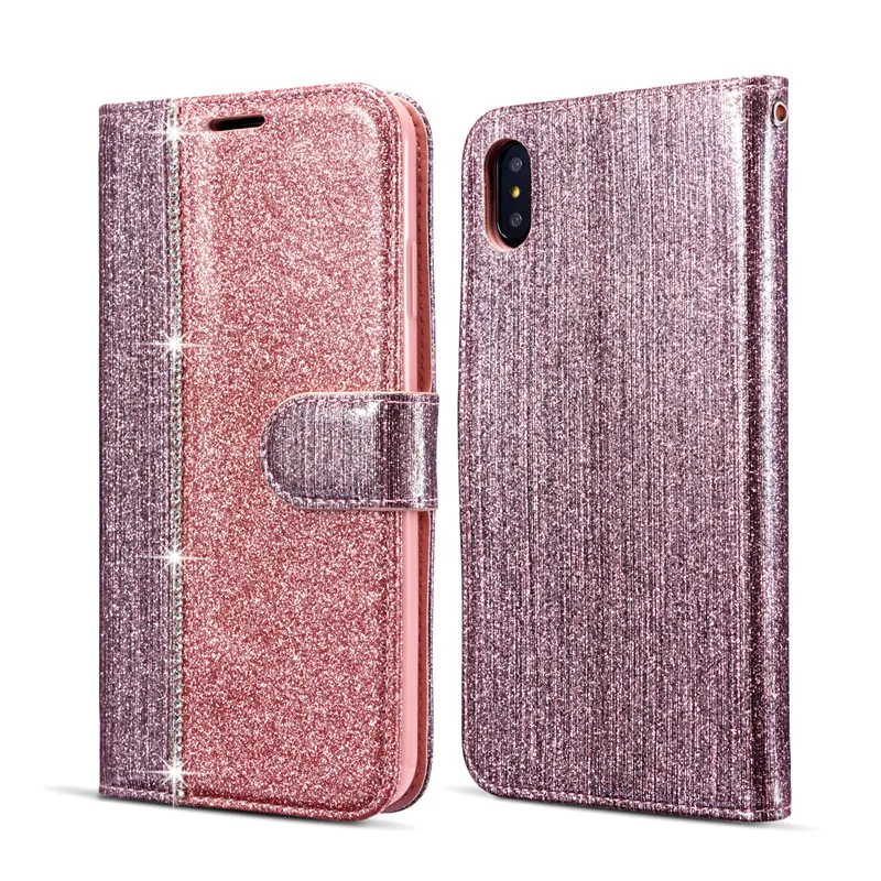 Блестящий Алмазный флип-чехол для iPhone 7 Plus 6 6S 8 11 Pro XS Max XR 8Plus 7 Plus iPhone11 кожаный бумажник-книжка блестящий чехол
