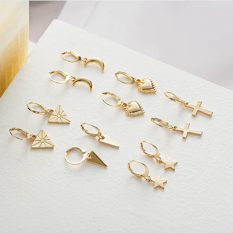 Женские серьги-кольца с подвеской в виде треугольника Луны звезды Креста сердца |