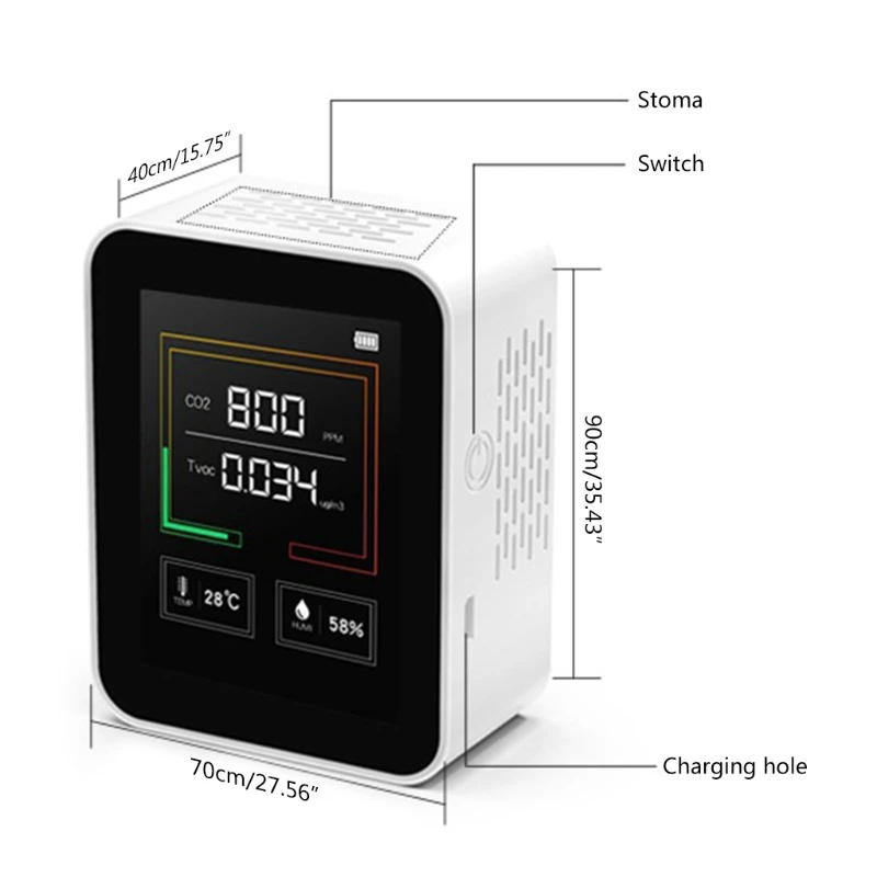 

Indoor Air Quality Monitor Lcd Digital co2 Air Quality Meters Real Time TFT Intelligent Air Quality Sensor Tester co2 649A