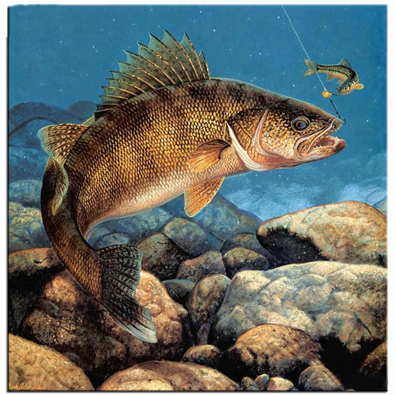 Алмазная 5D картина сделай сам вышивка большая рыба полностью круглая крестиком