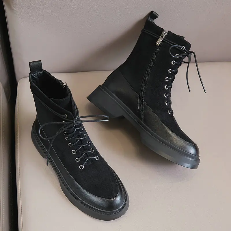 

Genuine Leather+cow Suede 2020 New Fashion Short Boots Dancing Chunky Heels Party Shoes Woman Winter Women New Ankle Boots