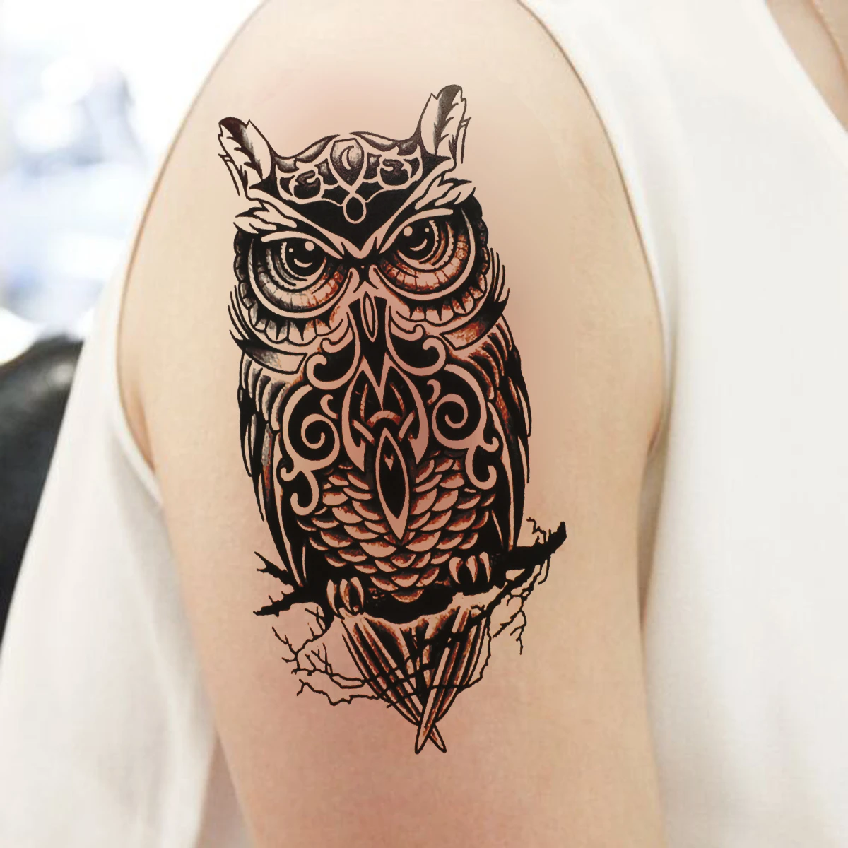 

Waterproof Temporary Tattoo Sticker On Arm Shoulder Big Size Black Ink owl Water Transfer Fake Tattoos Flash for Men Women