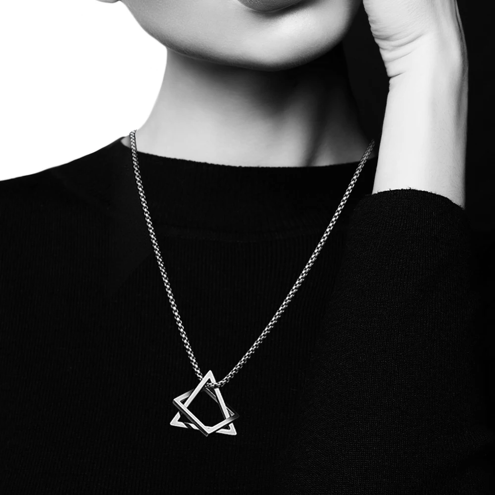 

Geometry Interlocking Square Triangle Male Pendant Charm For Men Dangle Modern Fashion Trendy Streetwear Chain Necklace Jewelry